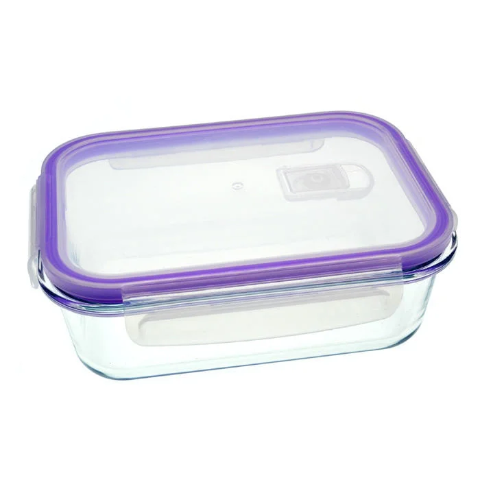 1040ml Square Clear Lunch Box Microwave Glass Bowl Glass Crisper with Lid