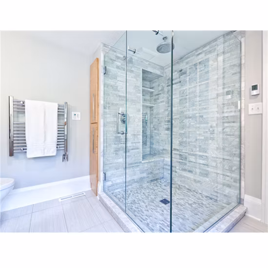 Aluminium-Sicherheitsglas aus gehärtetem Glas, schmaler Rahmen, Grill-Design, Trennwand, Badezimmer-Duschtür, Schiebetür