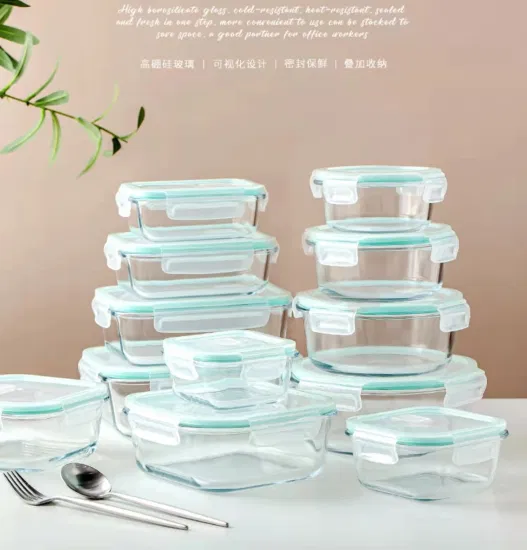 825 ml quadratische Lunchboxen mit klarer Trennwand, Mikrowellen-Glasschüssel, Glas-Crisper