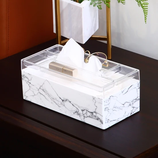 Multifuntiona Marmor-Druck-Home-Organizer, rechteckiger Acryl-Taschentuchhalter, Kunststoff-Taschentuchbox